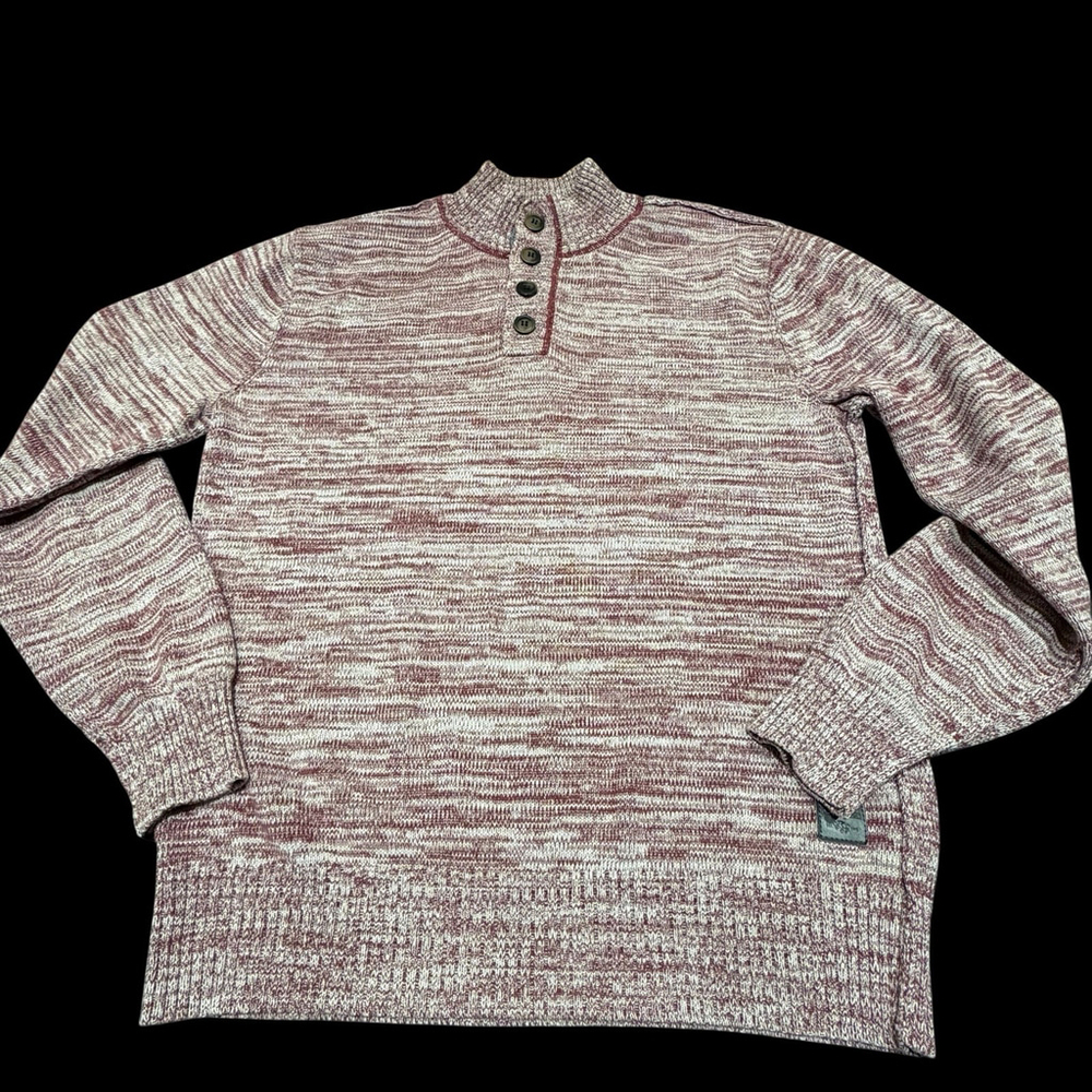 Buffalo David Bitton‎ Men’s L Knit Sweater Marbled Burgundy White Button TNeck